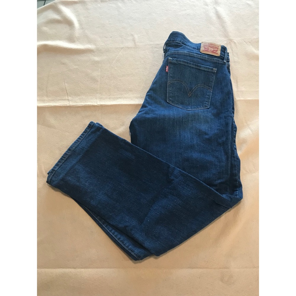 Levis 505 Straight Leg Jeans Dark Wash Denim Blue Size 32 32x30 Womens